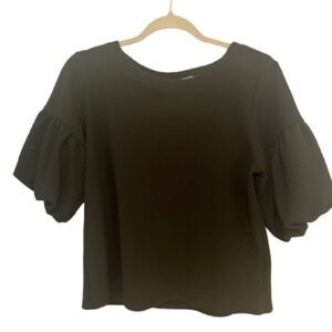 Green Envelope Olive Green Puff Sleeve Ruffled Blouse